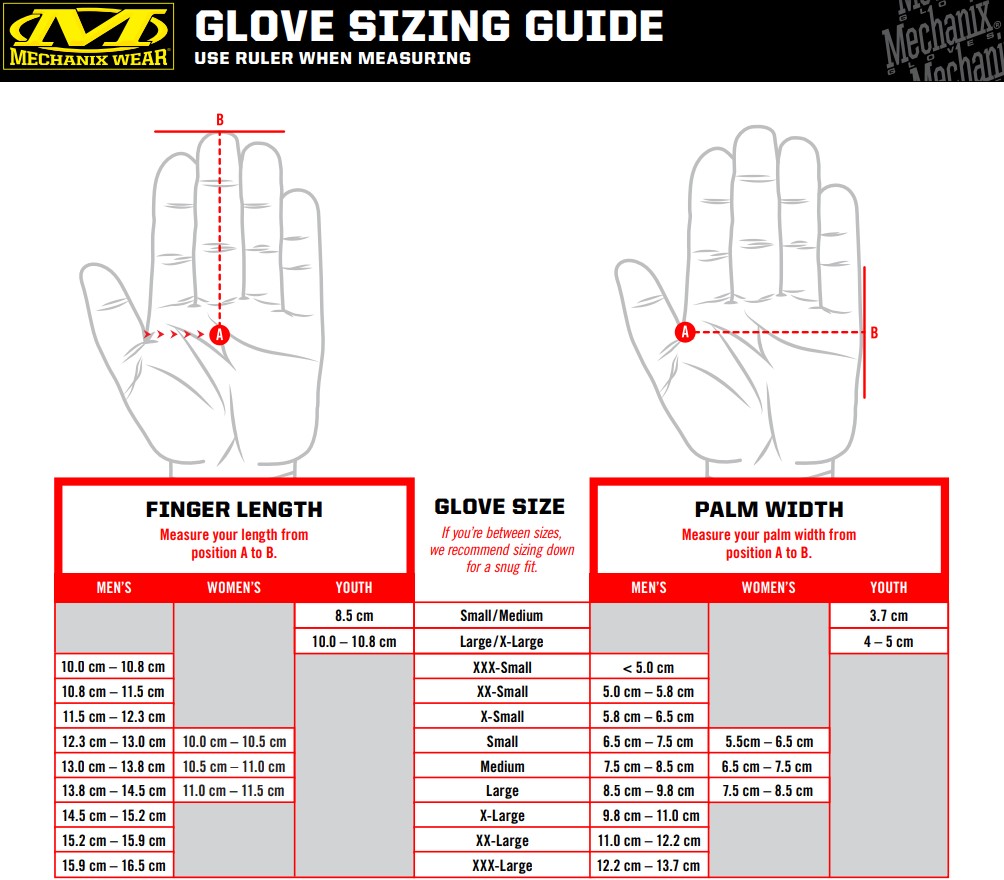 mechanix gloves size chart
